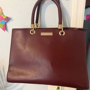 Saks Fifth Avenue Maroon Structured Satchel with Gold Hardware